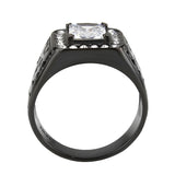 IP Black (Ion Plating) Stainless Steel Ring with AAA Grade CZ in Clear