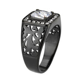 IP Black (Ion Plating) Stainless Steel Ring with AAA Grade CZ in Clear