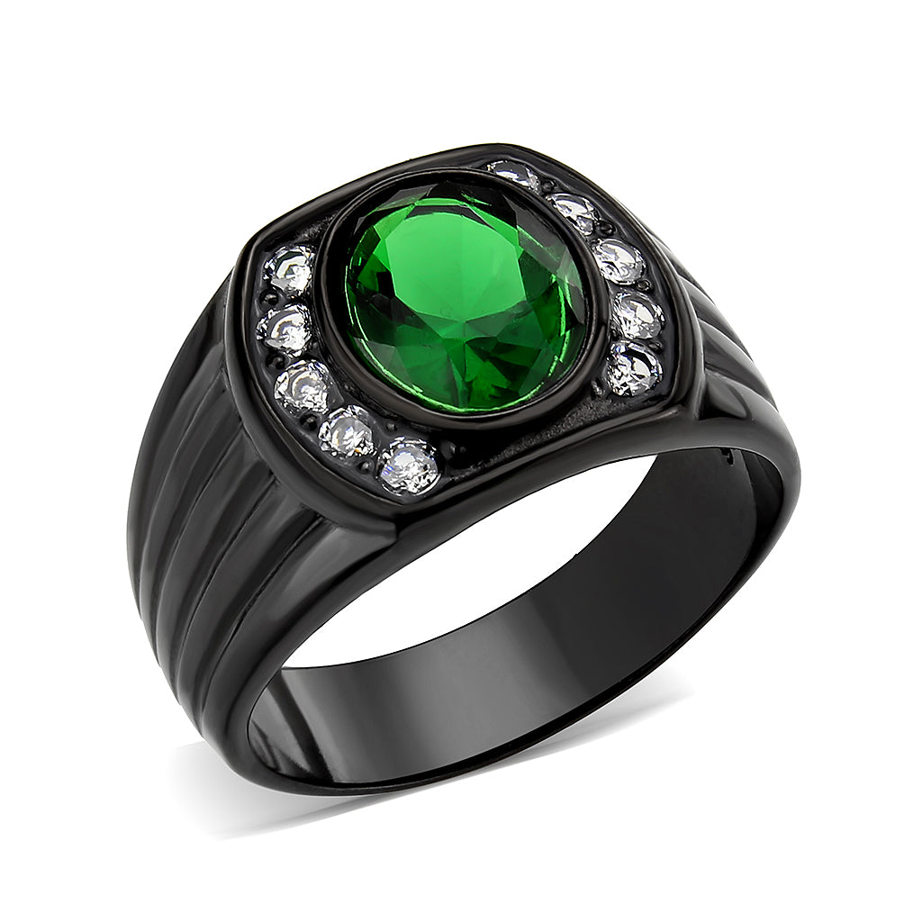 IP Black (Ion Plating) Stainless Steel Ring with Synthetic in Emerald