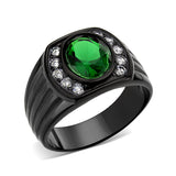 IP Black (Ion Plating) Stainless Steel Ring with Synthetic in Emerald