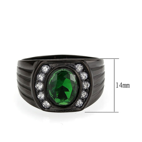IP Black (Ion Plating) Stainless Steel Ring with Synthetic in Emerald