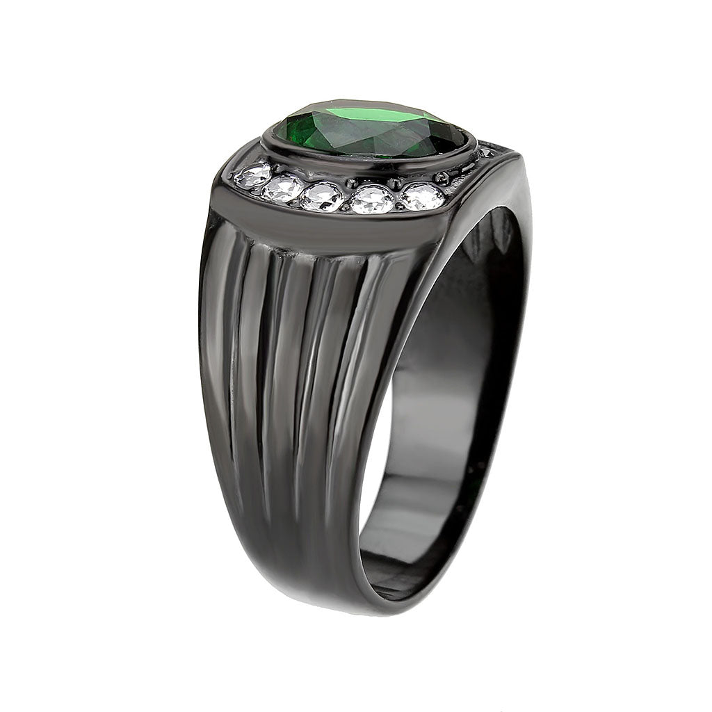 IP Black (Ion Plating) Stainless Steel Ring with Synthetic in Emerald