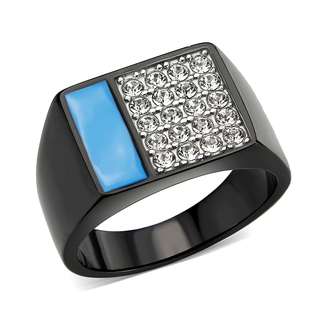 Two Tone IP Black (Ion Plating) Stainless Steel Ring with Top Grade Crystal in Clear