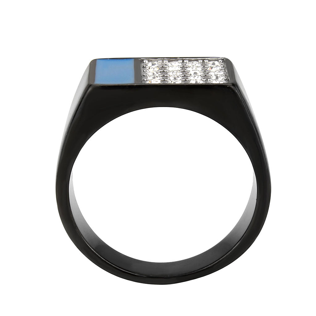 Two Tone IP Black (Ion Plating) Stainless Steel Ring with Top Grade Crystal in Clear