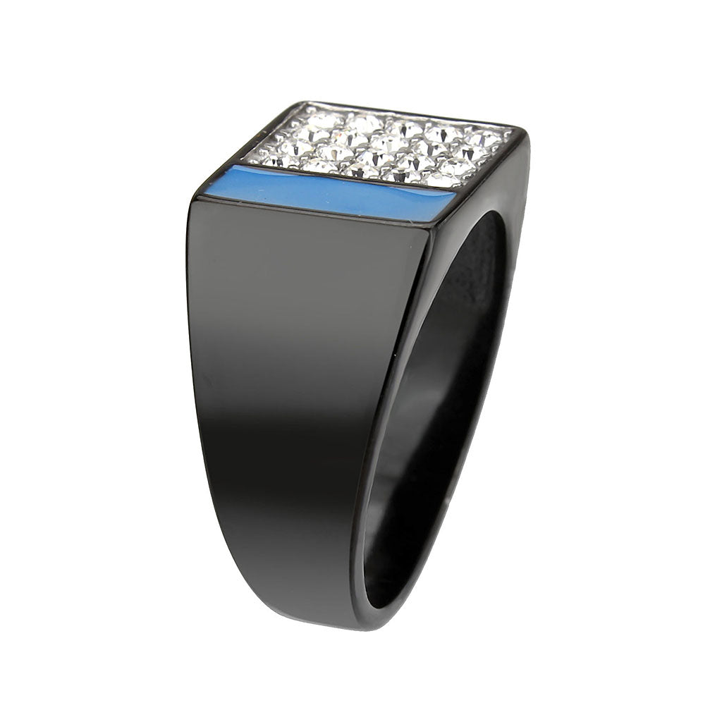 Two Tone IP Black (Ion Plating) Stainless Steel Ring with Top Grade Crystal in Clear