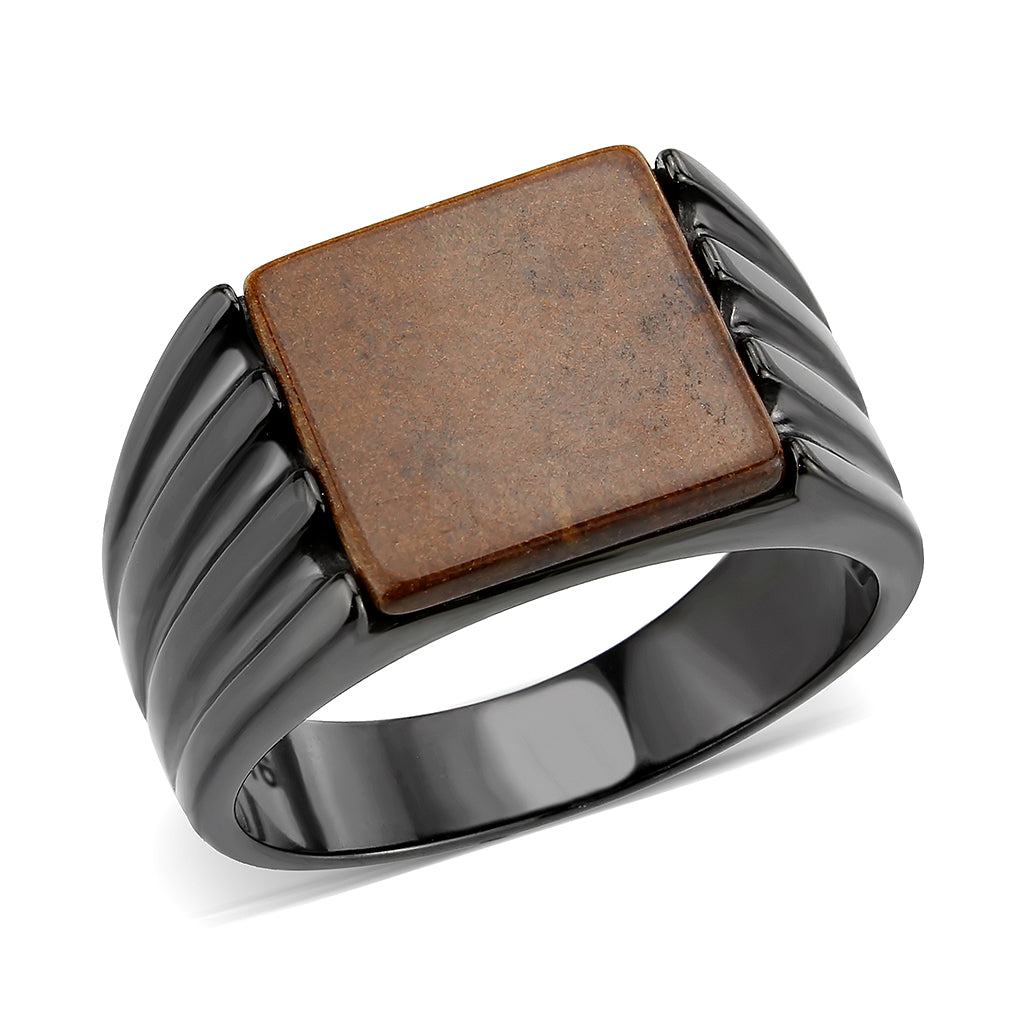 IP Black (Ion Plating) Stainless Steel Ring with Semi-Precious in Topaz