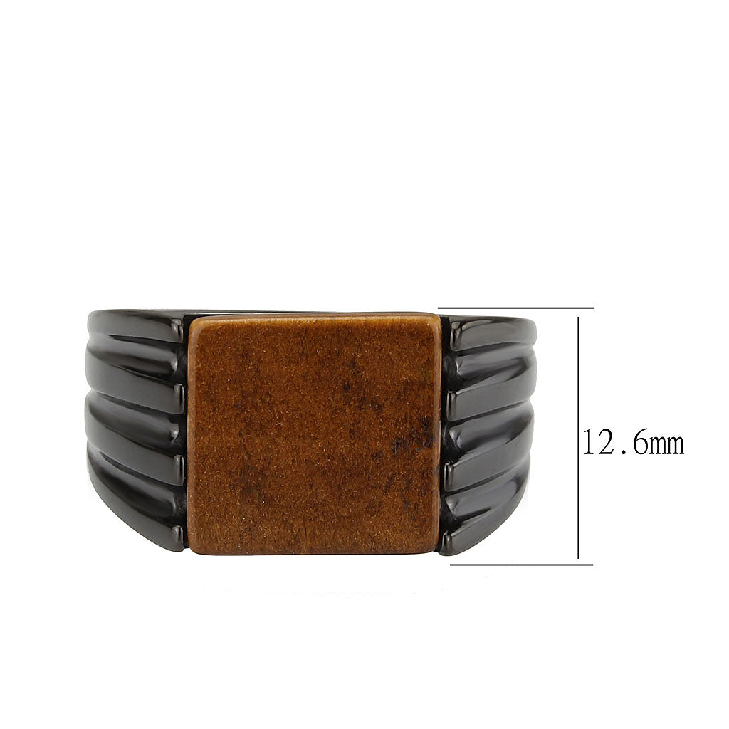 IP Black (Ion Plating) Stainless Steel Ring with Semi-Precious in Topaz
