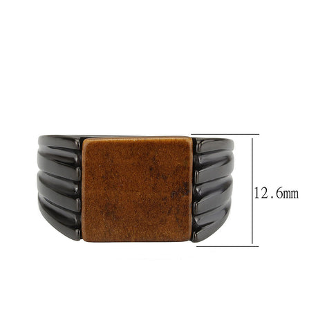 IP Black (Ion Plating) Stainless Steel Ring with Semi-Precious in Topaz