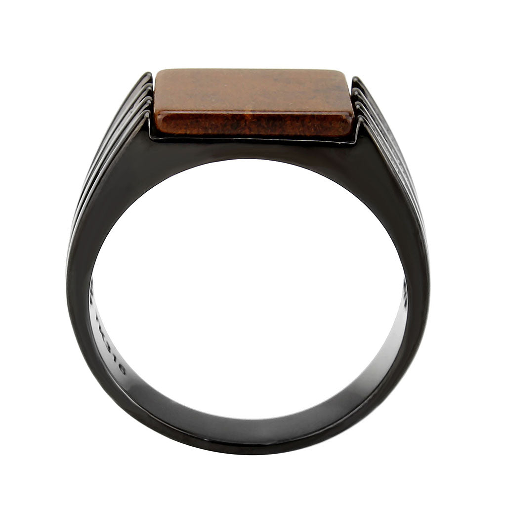 IP Black (Ion Plating) Stainless Steel Ring with Semi-Precious in Topaz
