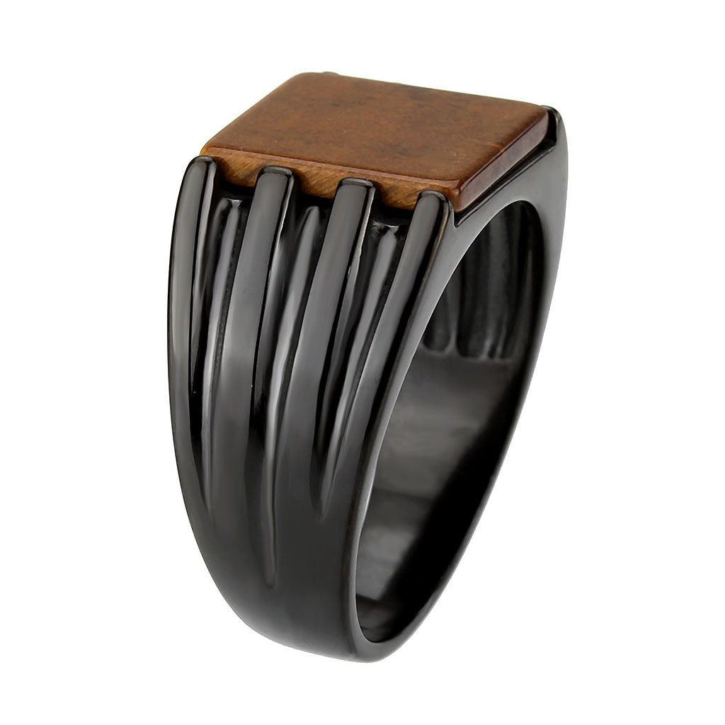 IP Black (Ion Plating) Stainless Steel Ring with Semi-Precious in Topaz