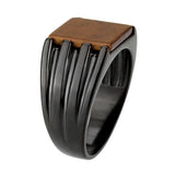 IP Black (Ion Plating) Stainless Steel Ring with Semi-Precious in Topaz