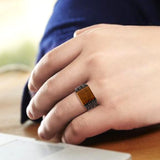 IP Black (Ion Plating) Stainless Steel Ring with Semi-Precious in Topaz
