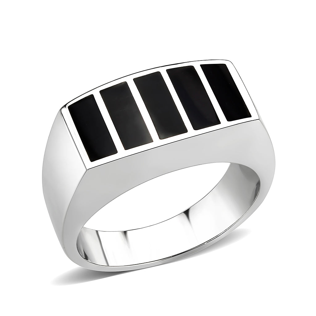 High polished (no plating) Stainless Steel Ring with Epoxy in Jet