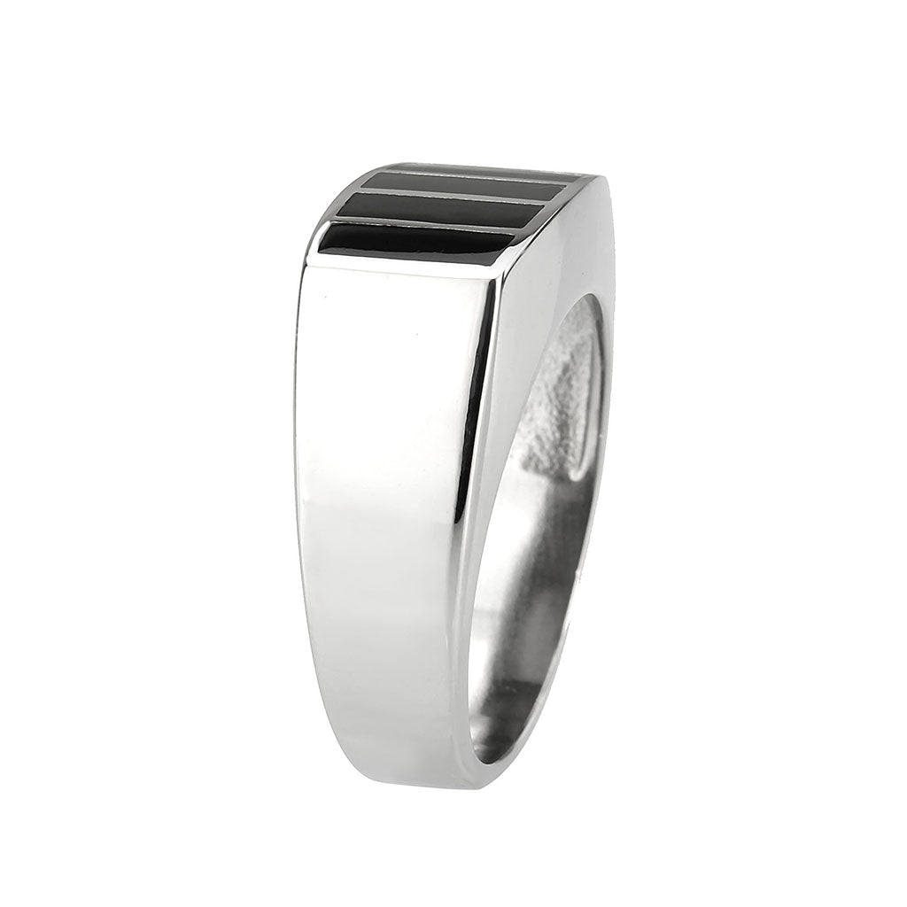 High polished (no plating) Stainless Steel Ring with Epoxy in Jet