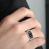 High polished (no plating) Stainless Steel Ring with Epoxy in Jet