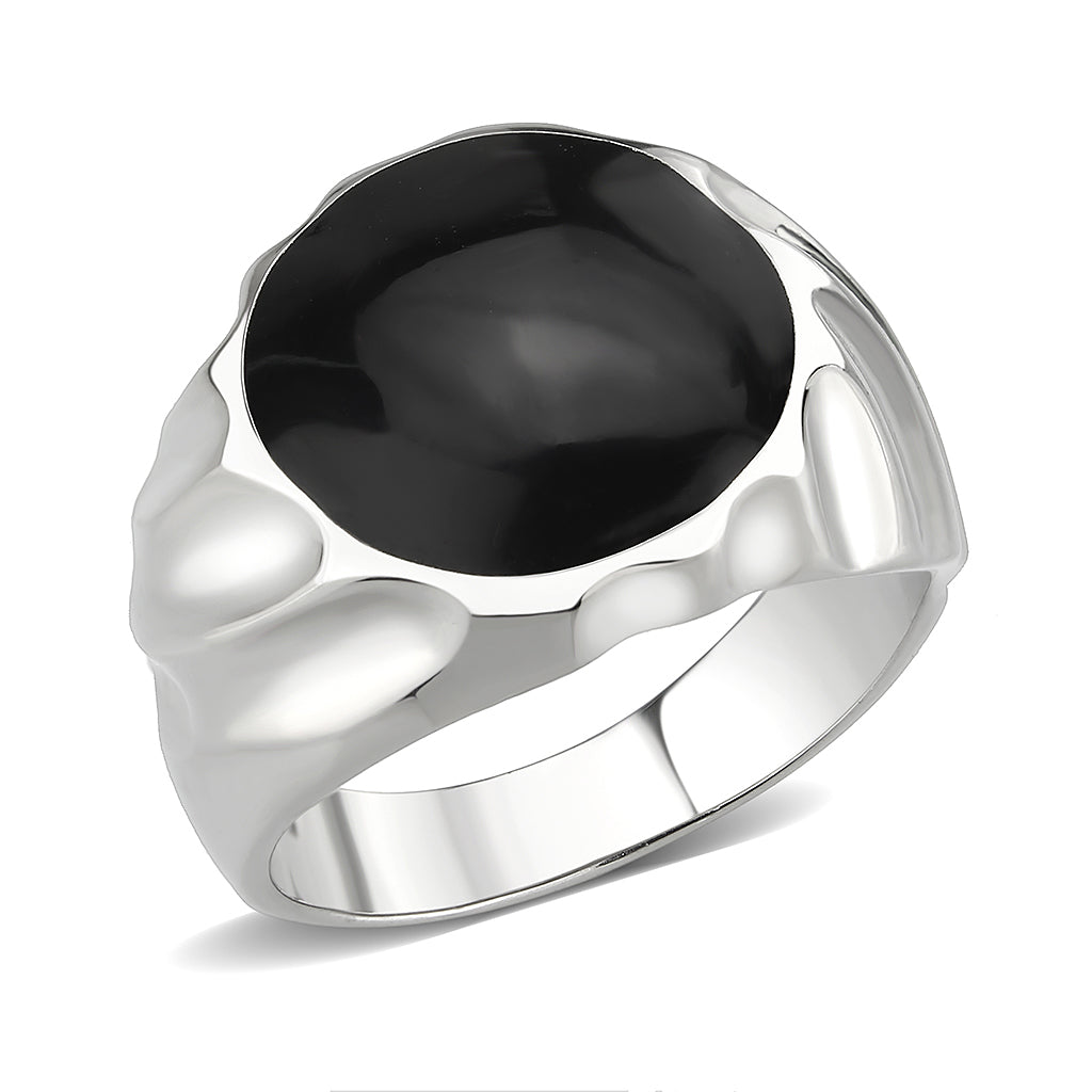 High polished (no plating) Stainless Steel Ring with Epoxy in Jet