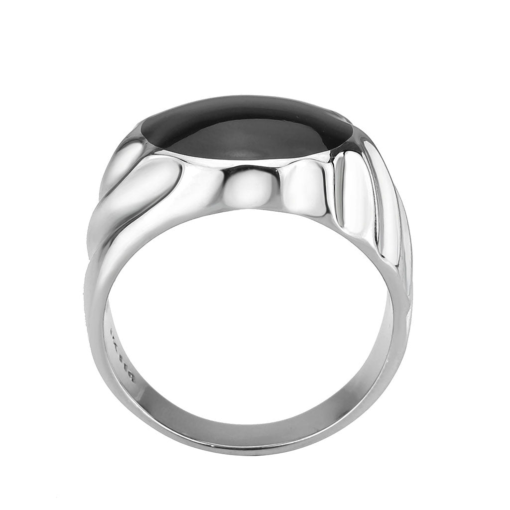 High polished (no plating) Stainless Steel Ring with Epoxy in Jet