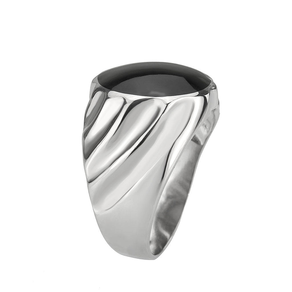 High polished (no plating) Stainless Steel Ring with Epoxy in Jet