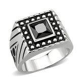 High polished (no plating) Stainless Steel Ring with AAA Grade CZ in Jet