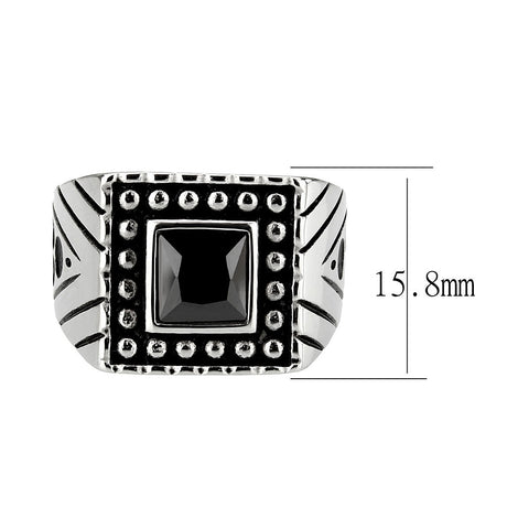 High polished (no plating) Stainless Steel Ring with AAA Grade CZ in Jet