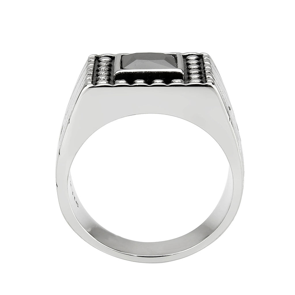 High polished (no plating) Stainless Steel Ring with AAA Grade CZ in Jet