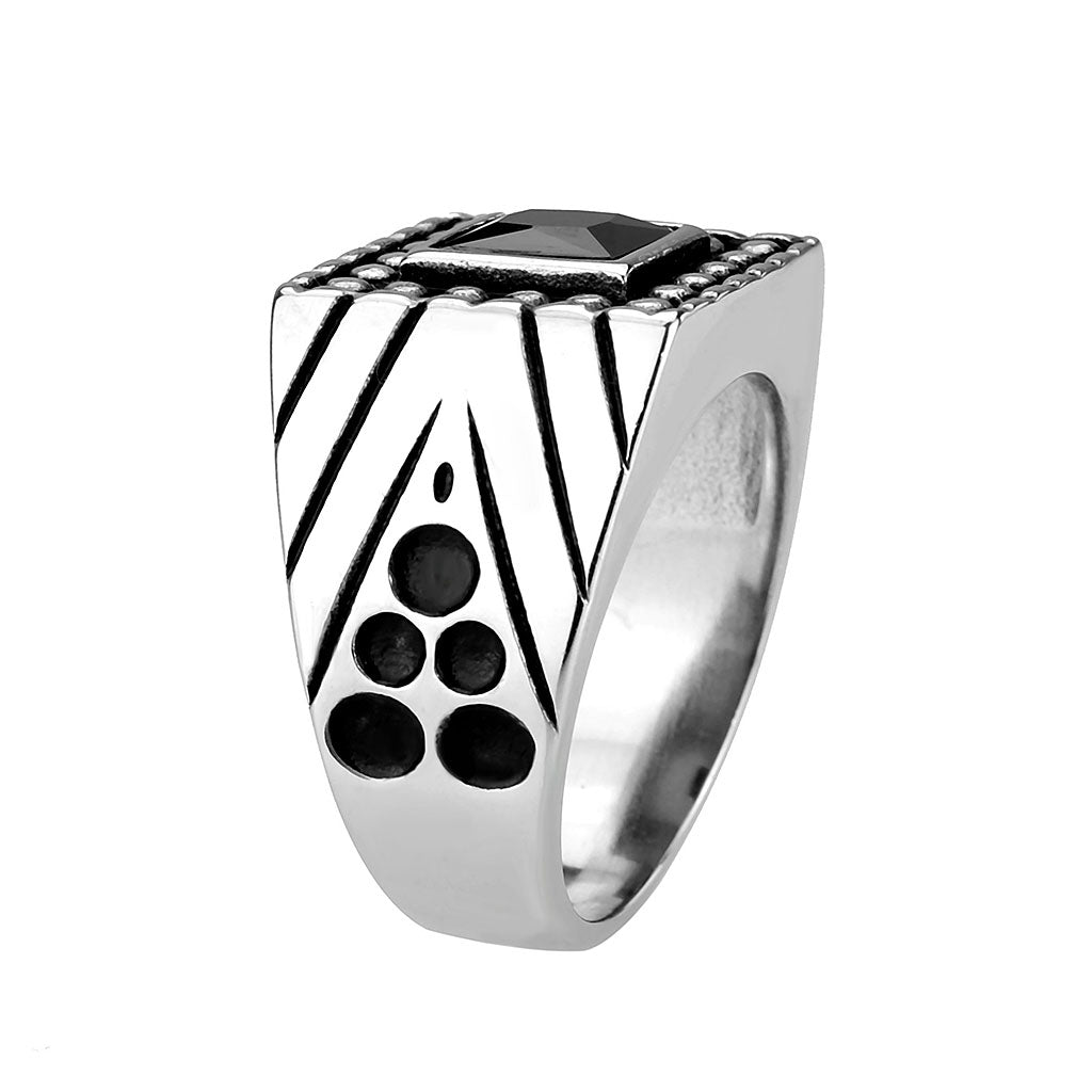 High polished (no plating) Stainless Steel Ring with AAA Grade CZ in Jet