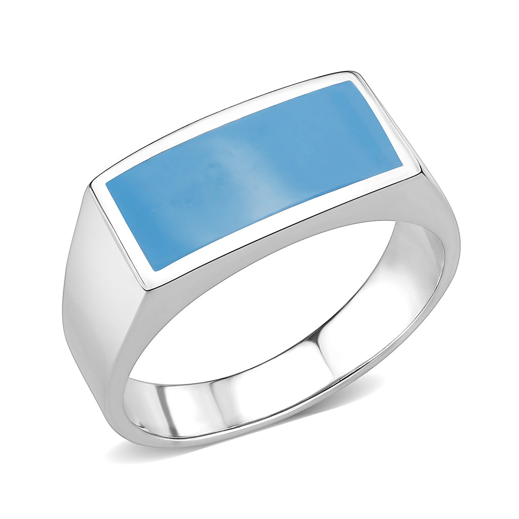 High polished (no plating) Stainless Steel Ring with Epoxy in SeaBlue
