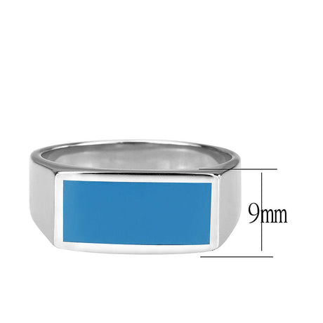 High polished (no plating) Stainless Steel Ring with Epoxy in SeaBlue