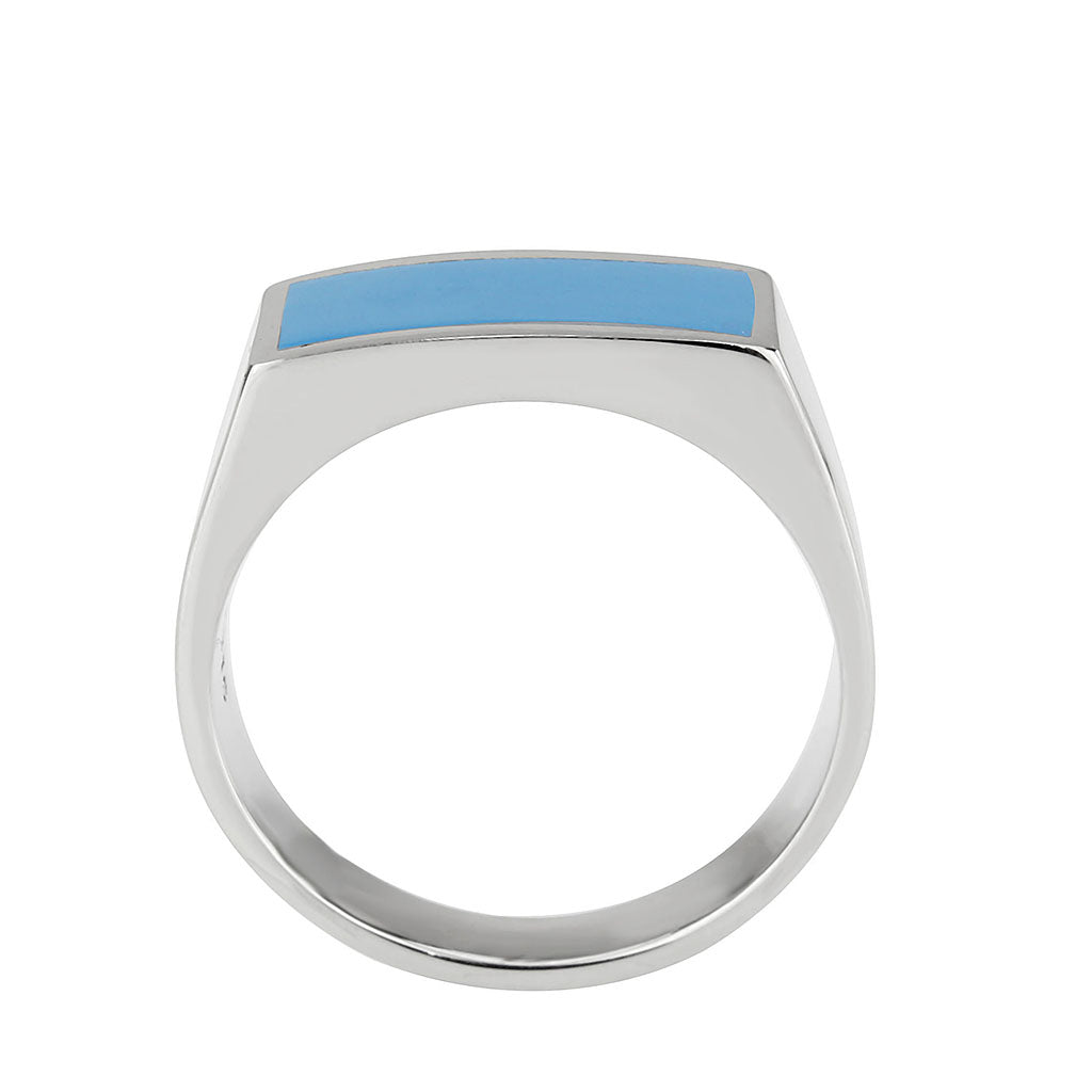 High polished (no plating) Stainless Steel Ring with Epoxy in SeaBlue