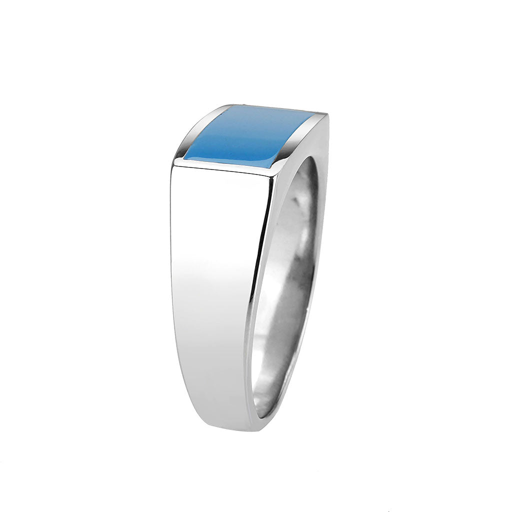 High polished (no plating) Stainless Steel Ring with Epoxy in SeaBlue