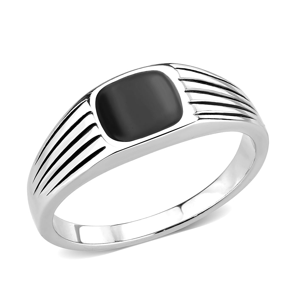High polished (no plating) Stainless Steel Ring with Epoxy in Jet