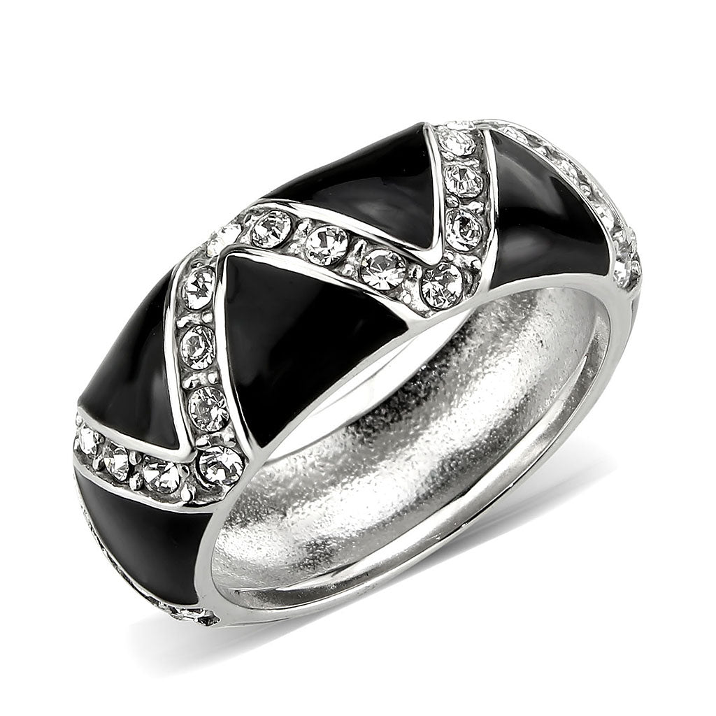 High polished (no plating) Stainless Steel Ring with Top Grade Crystal in Clear