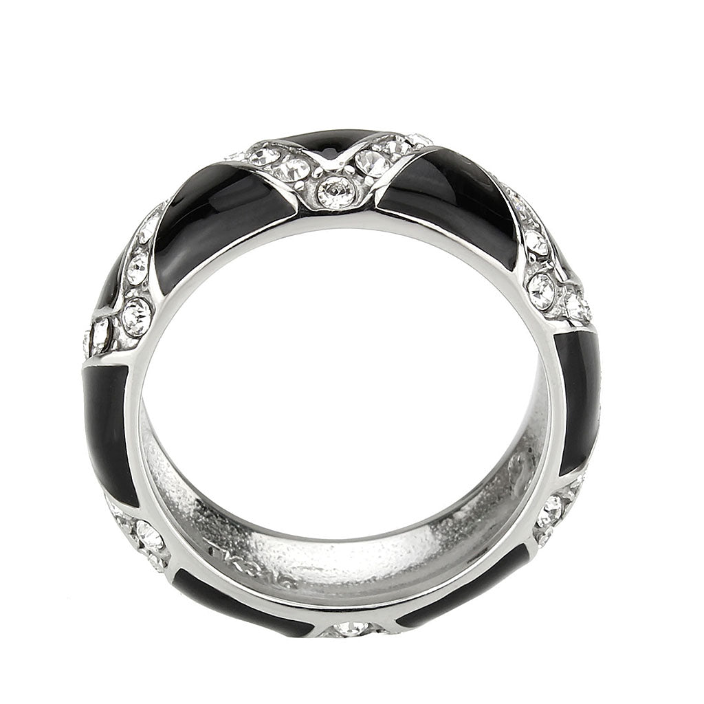 High polished (no plating) Stainless Steel Ring with Top Grade Crystal in Clear