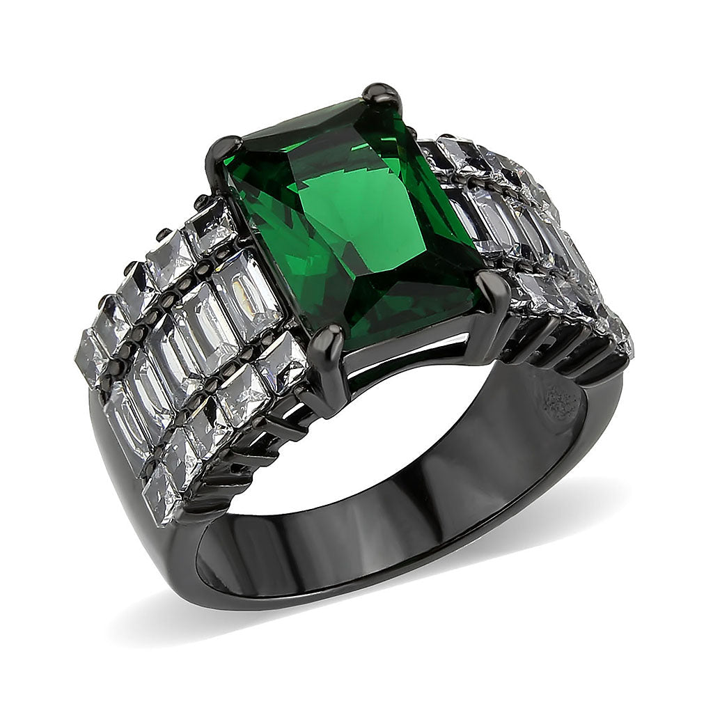 IP Black (Ion Plating) Stainless Steel Ring with Synthetic in Emerald
