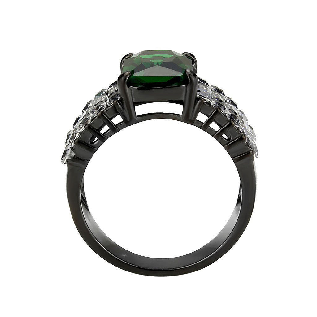 IP Black (Ion Plating) Stainless Steel Ring with Synthetic in Emerald