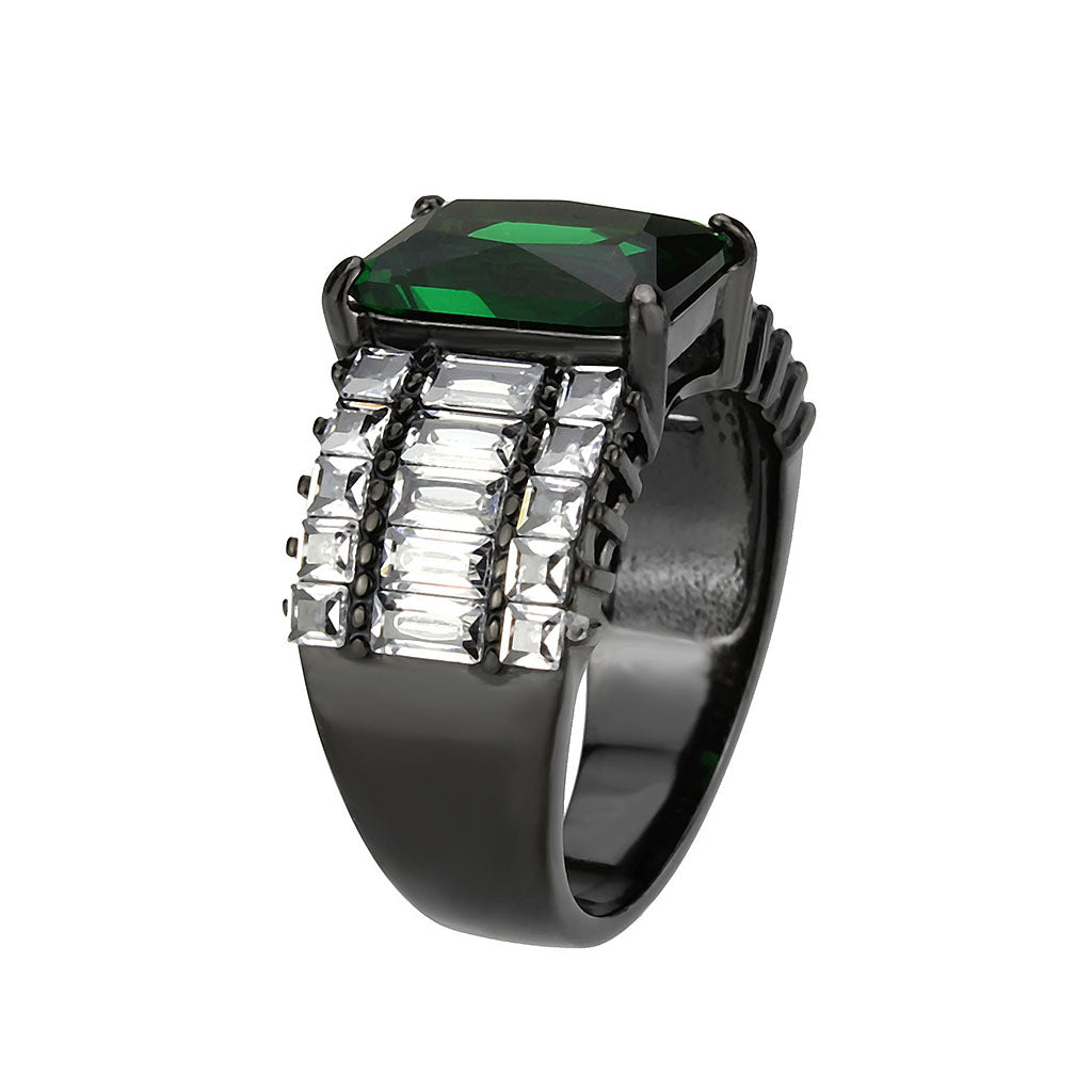 IP Black (Ion Plating) Stainless Steel Ring with Synthetic in Emerald