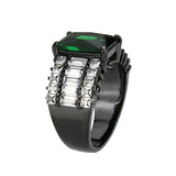 IP Black (Ion Plating) Stainless Steel Ring with Synthetic in Emerald