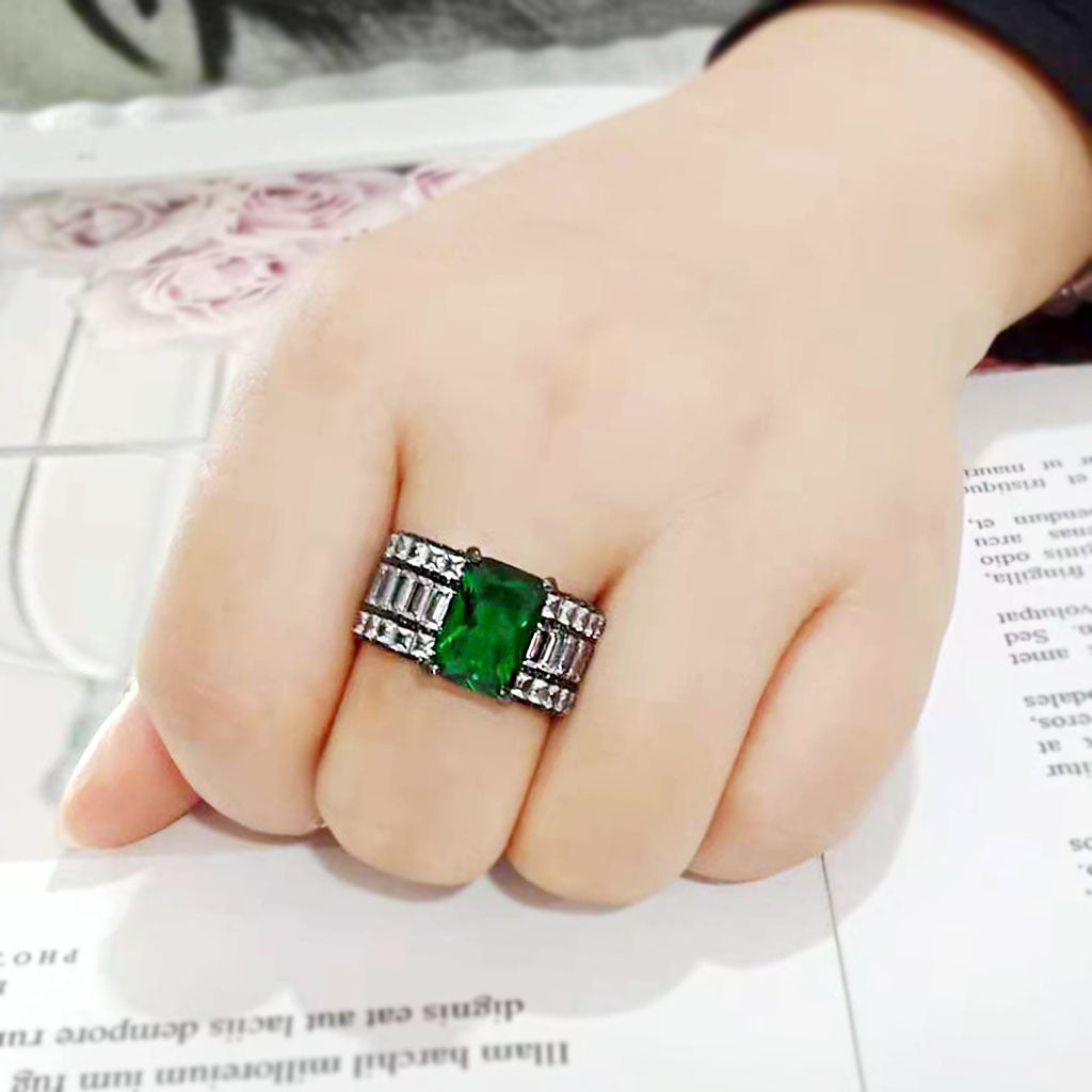 IP Black (Ion Plating) Stainless Steel Ring with Synthetic in Emerald