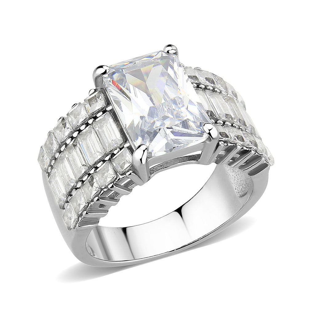 High polished (no plating) Stainless Steel Ring with AAA Grade CZ in Clear