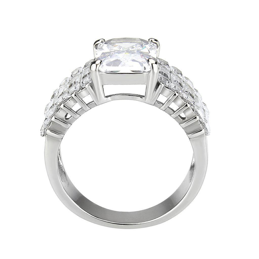 High polished (no plating) Stainless Steel Ring with AAA Grade CZ in Clear