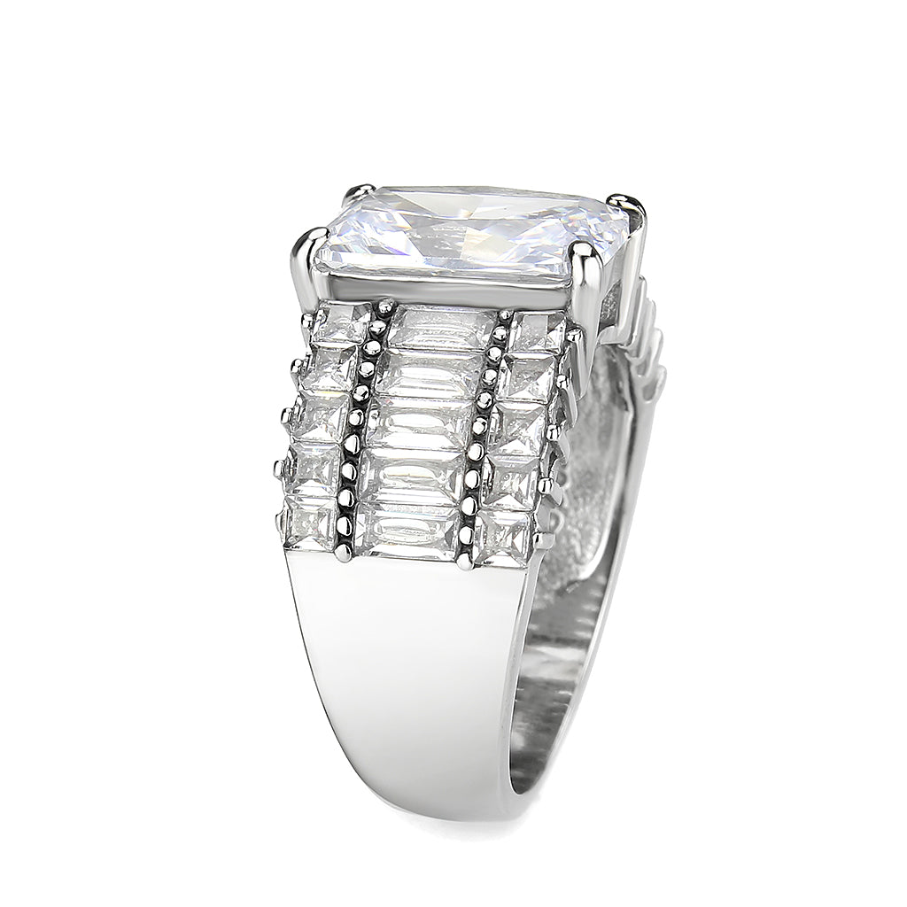 High polished (no plating) Stainless Steel Ring with AAA Grade CZ in Clear