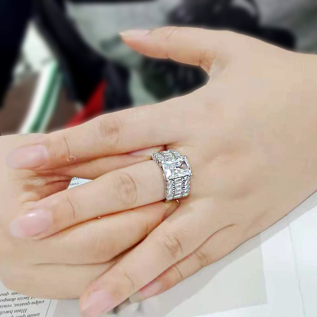 High polished (no plating) Stainless Steel Ring with AAA Grade CZ in Clear