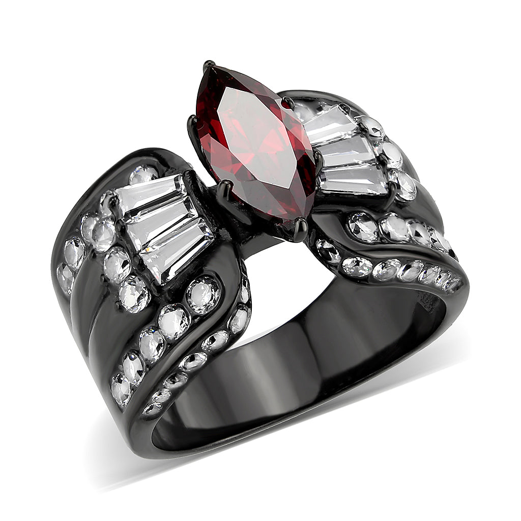 IP Black (Ion Plating) Stainless Steel Ring with AAA Grade CZ in Garnet