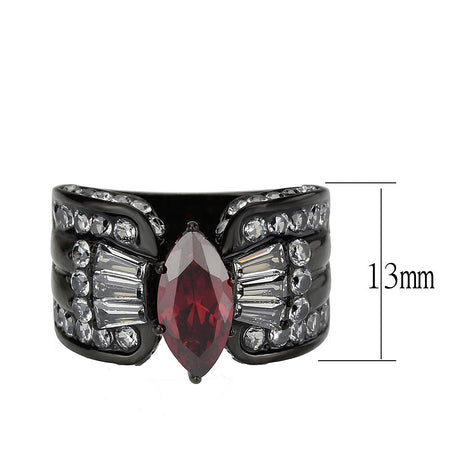 IP Black (Ion Plating) Stainless Steel Ring with AAA Grade CZ in Garnet
