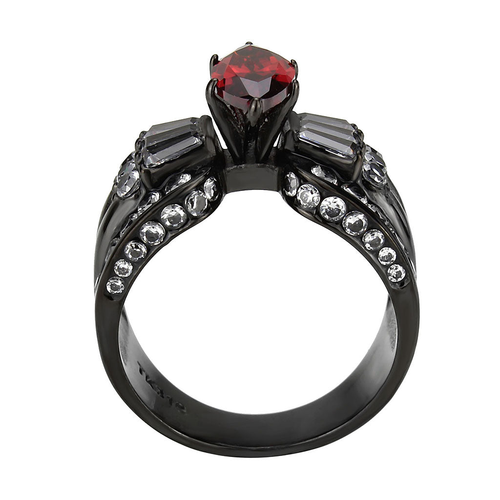 IP Black (Ion Plating) Stainless Steel Ring with AAA Grade CZ in Garnet