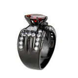 IP Black (Ion Plating) Stainless Steel Ring with AAA Grade CZ in Garnet
