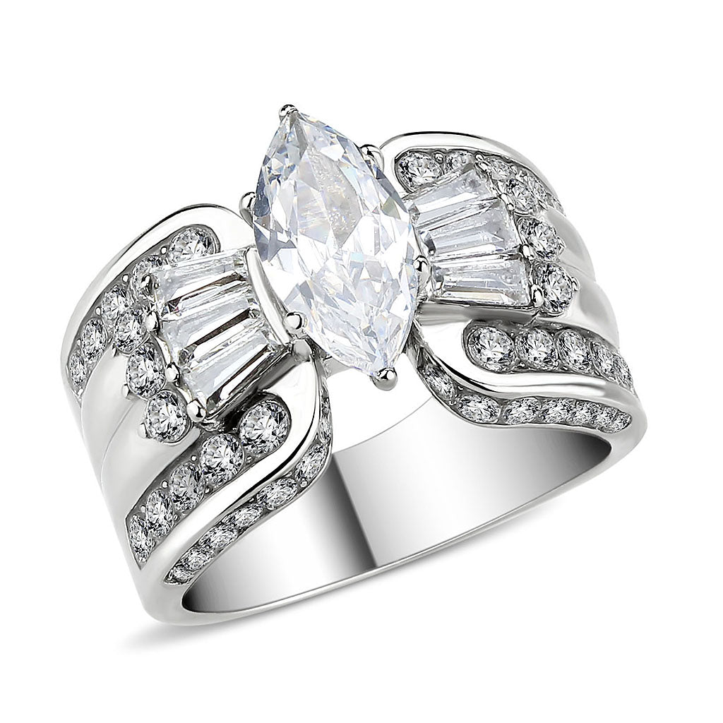 High polished (no plating) Stainless Steel Ring with AAA Grade CZ in Clear
