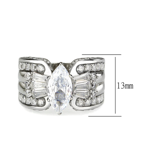 High polished (no plating) Stainless Steel Ring with AAA Grade CZ in Clear