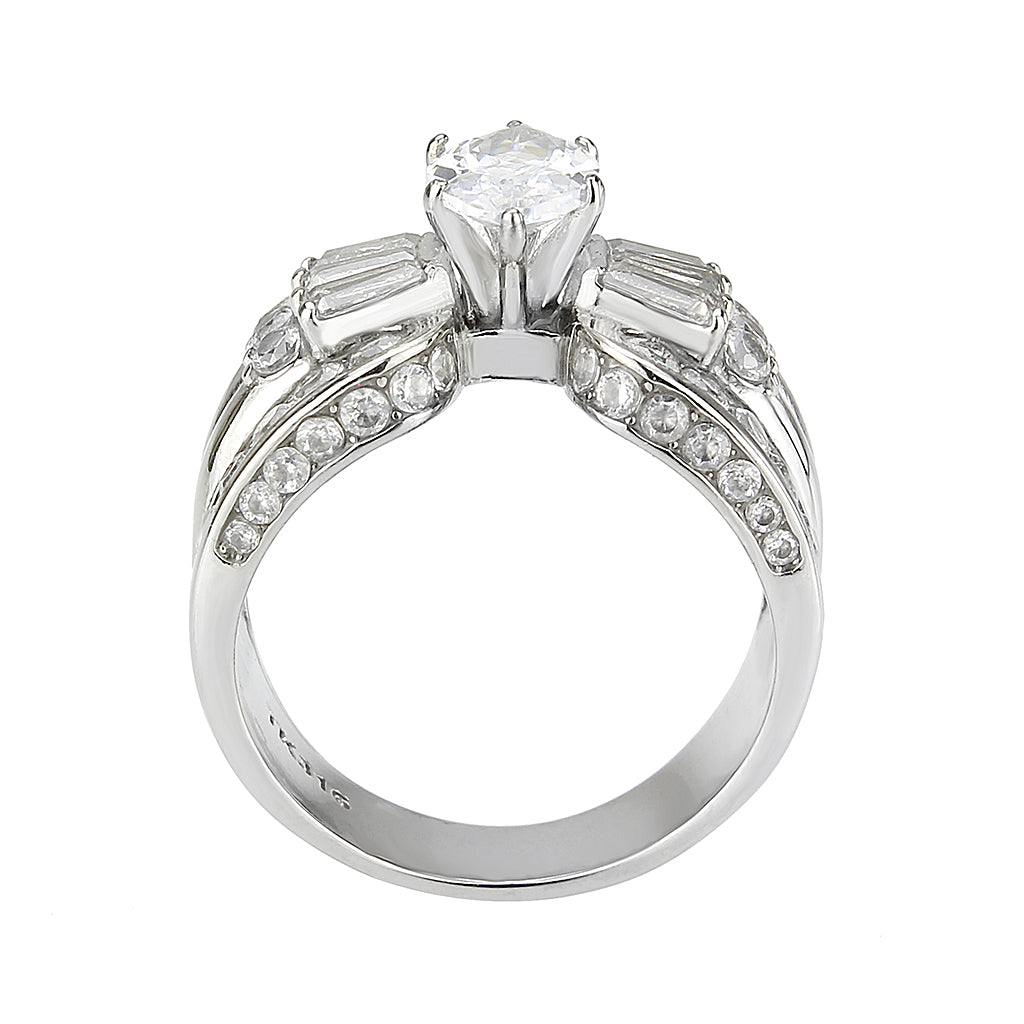 High polished (no plating) Stainless Steel Ring with AAA Grade CZ in Clear