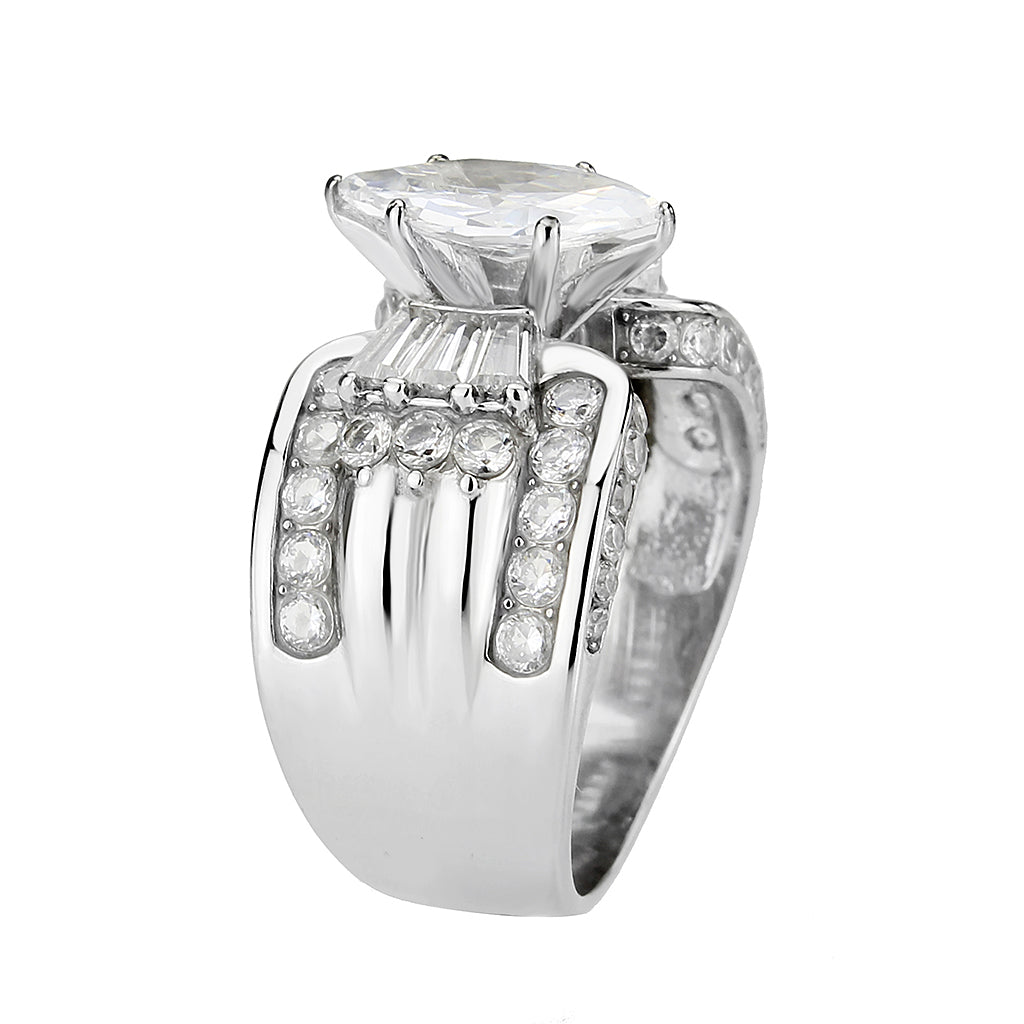 High polished (no plating) Stainless Steel Ring with AAA Grade CZ in Clear
